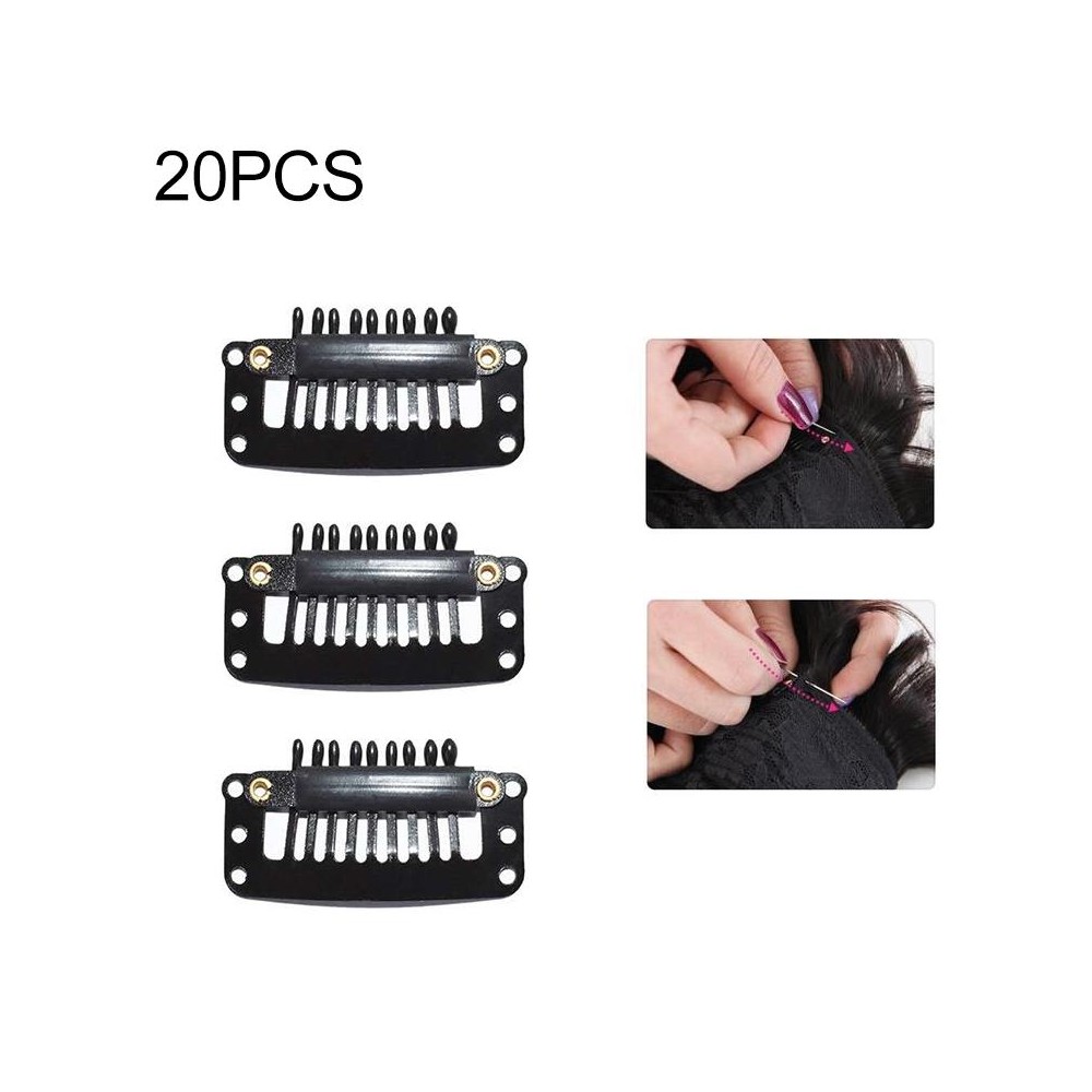 20 PCS 32mm 9-teeth Hair Extension Clips Snap Metal Clips With Silicone Back(Black)