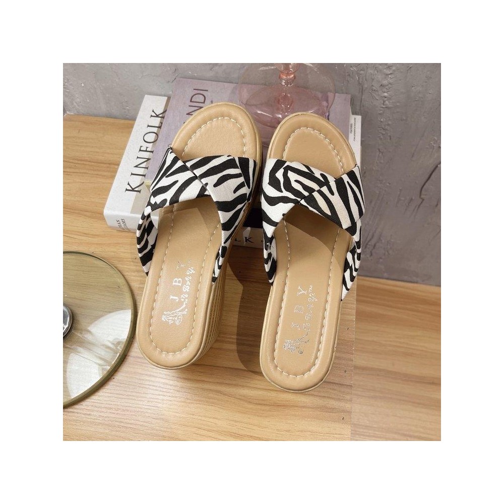 999 Ladies Wedge Platform Slippers, Size: 34(Zebra)