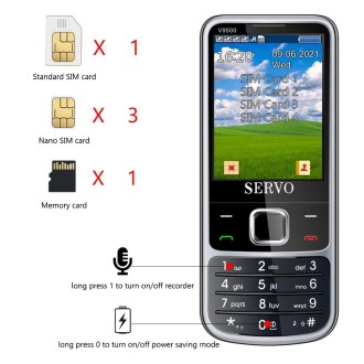 SERVO V9500 Mobile Phone, Russian Key, 2.4 inch, Spredtrum SC6531CA, 21 Keys, Support Bluetooth, FM, Magic Sound, Flashlight, GS