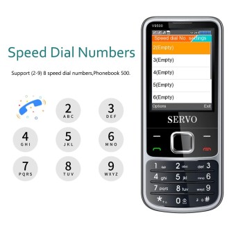 SERVO V9500 Mobile Phone, Russian Key, 2.4 inch, Spredtrum SC6531CA, 21 Keys, Support Bluetooth, FM, Magic Sound, Flashlight, GS