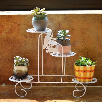 Mini Wrought Iron Multi-function Flower Pot Flower Stand for Office Desktop Sill Balcony(White)