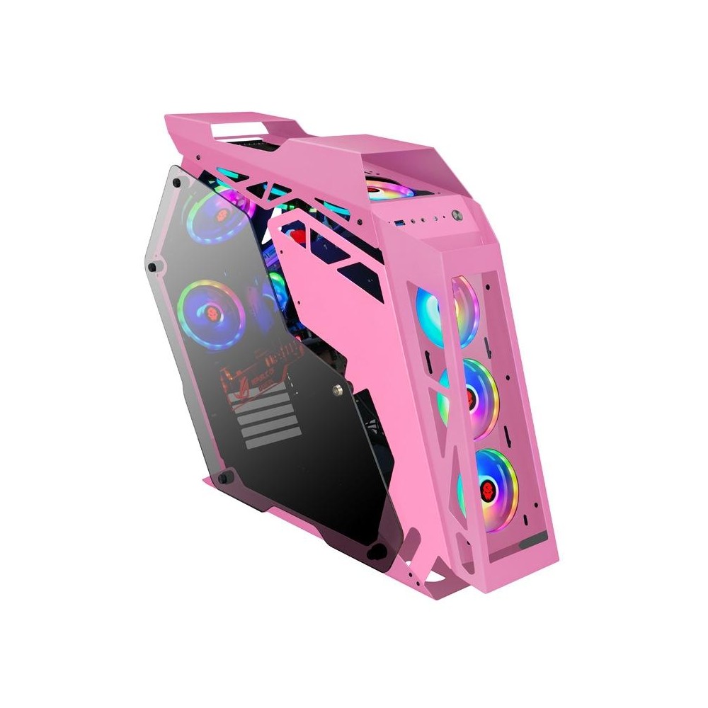 Computer Main Case Gaming Internet Cafe Computer Case, Colour: Big Coffee Plus Pink