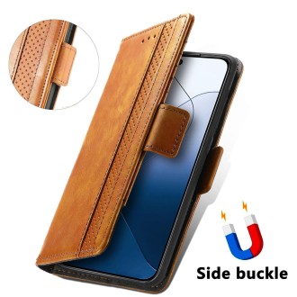 For Xiaomi 14 Pro CaseNeo Splicing Dual Magnetic Buckle Leather Phone Case(Khaki)