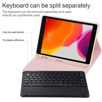 TG109BC Detachable Bluetooth Black Keyboard + Microfiber Leather Tablet Case for iPad Air 2020, with Touch Pad & Pen Slot & Hold