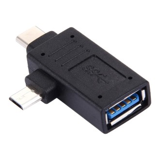 USB-C / Type-C Male + Micro USB Male to USB 3.0 Female Adapter(Black)