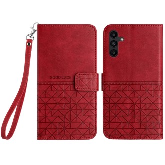 For Samsung Galaxy S23 FE 5G Rhombic Texture Leather Phone Case with Lanyard(Red)