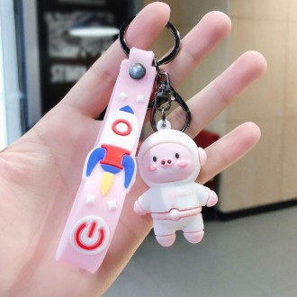 5 PCS Space Astronautical Piggy Keychain Cartoon Pendant(Aerospace Pig - Pink)