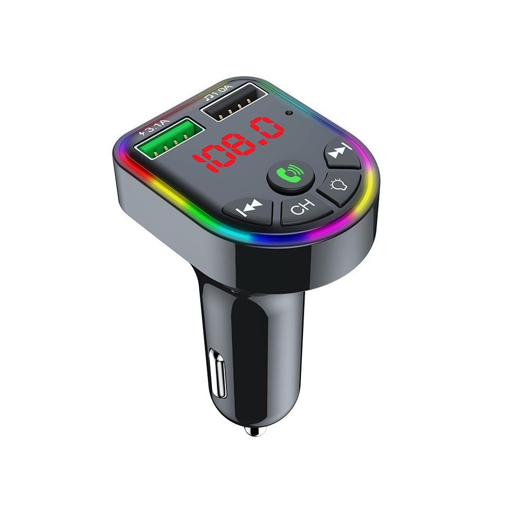 F5 Car FM Transmitter Bluetooth Hands-Free MP3 Music Player Colorful Atmosphere Light