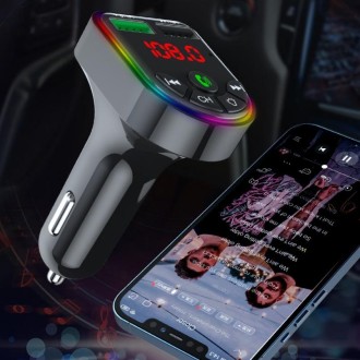 F5 Car FM Transmitter Bluetooth Hands-Free MP3 Music Player Colorful Atmosphere Light