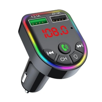 F5 Car FM Transmitter Bluetooth Hands-Free MP3 Music Player Colorful Atmosphere Light