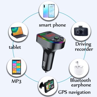 F5 Car FM Transmitter Bluetooth Hands-Free MP3 Music Player Colorful Atmosphere Light