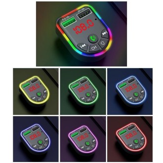 F5 Car FM Transmitter Bluetooth Hands-Free MP3 Music Player Colorful Atmosphere Light