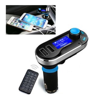 Bluetooth Tacking Handsfree Car Kit FM Transmitter with Remote Control, 2.1A Dual Car Charger, For iPhone, Galaxy, Sony, Lenovo,