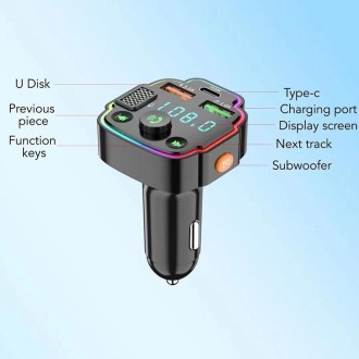 Q6 Car Bluetooth FM Transmitter Dual USB 3.1A Quick Charge Ambient Light