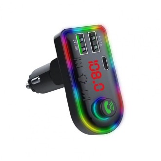 F8 Car FM Transmitter Colorful Light Type-C Car MP3 Player