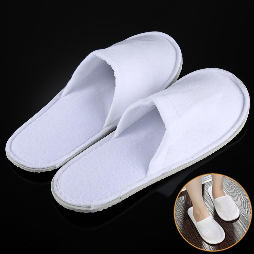 10 Pairs Hotel Supplies Portable Disposable Travel Slippers, Length: 26cm(White)