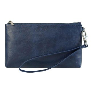 6 inch Simple Retro Leather Clutch Zipper Bag(Dark Blue)