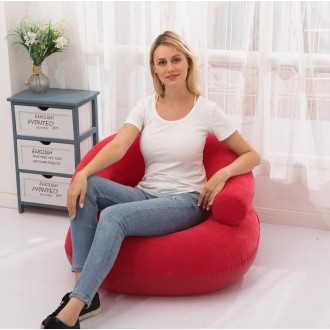 Inflatable Flocked Casual Lazy Couch Foldable Recliner U-shaped Base Sofa(Red)