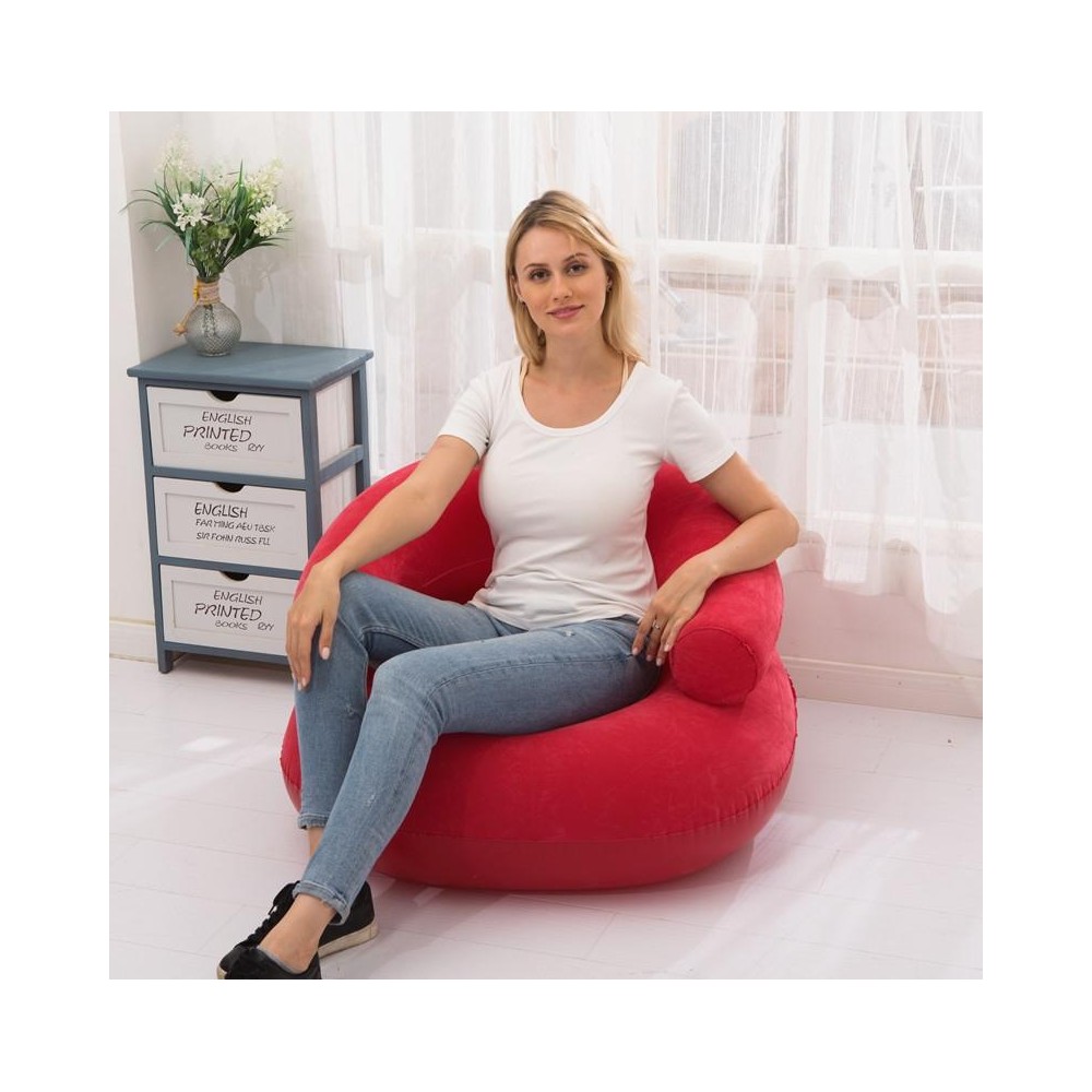 Inflatable Flocked Casual Lazy Couch Foldable Recliner U-shaped Base Sofa(Red)