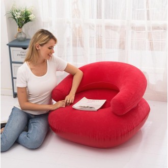 Inflatable Flocked Casual Lazy Couch Foldable Recliner U-shaped Base Sofa(Red)