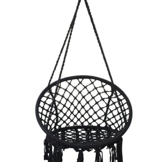 Indoor Single Cotton Rope Woven Swing Chair (Black)