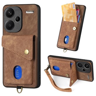 For Xiaomi Redmi Note 13 Pro+ Retro Card Wallet Fold Leather Phone Case with Strap(Brown)