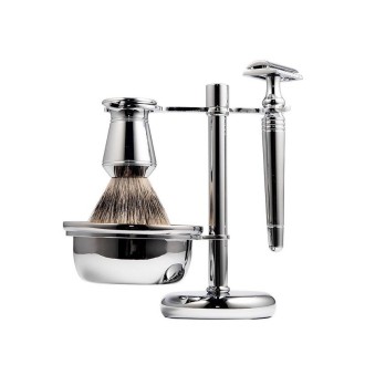 Men Manual Vintage Metal Shaver Stand Set(Silver)