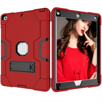 Contrast Color Robot Shockproof Silicone + PC Protective Case with Holder For iPad 9.7 (2017) / (2018)(Red + Black)