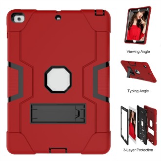 Contrast Color Robot Shockproof Silicone + PC Protective Case with Holder For iPad 9.7 (2017) / (2018)(Red + Black)