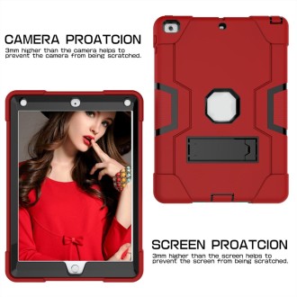 Contrast Color Robot Shockproof Silicone + PC Protective Case with Holder For iPad 9.7 (2017) / (2018)(Red + Black)