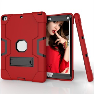 Contrast Color Robot Shockproof Silicone + PC Protective Case with Holder For iPad 9.7 (2017) / (2018)(Red + Black)