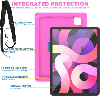 EVA + PC Tablet Case with Shoulder Strap For iPad Pro 11 inch 2020 / 2018 / Air 5 / Air 4(Rose Red)