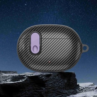 For Beats Studio Buds Switch Carbon Fiber Wireless Earphones Protective Case(Black Purple)