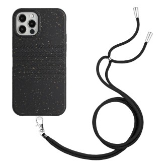 For iPhone 13 Pro Wheat Straw Material Degradable TPU Phone Case with Lanyard(Black)