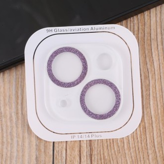 For iPhone 14 / 14 Plus Tempered Glass Glitter CD Texture Back Camera Film(Purple)