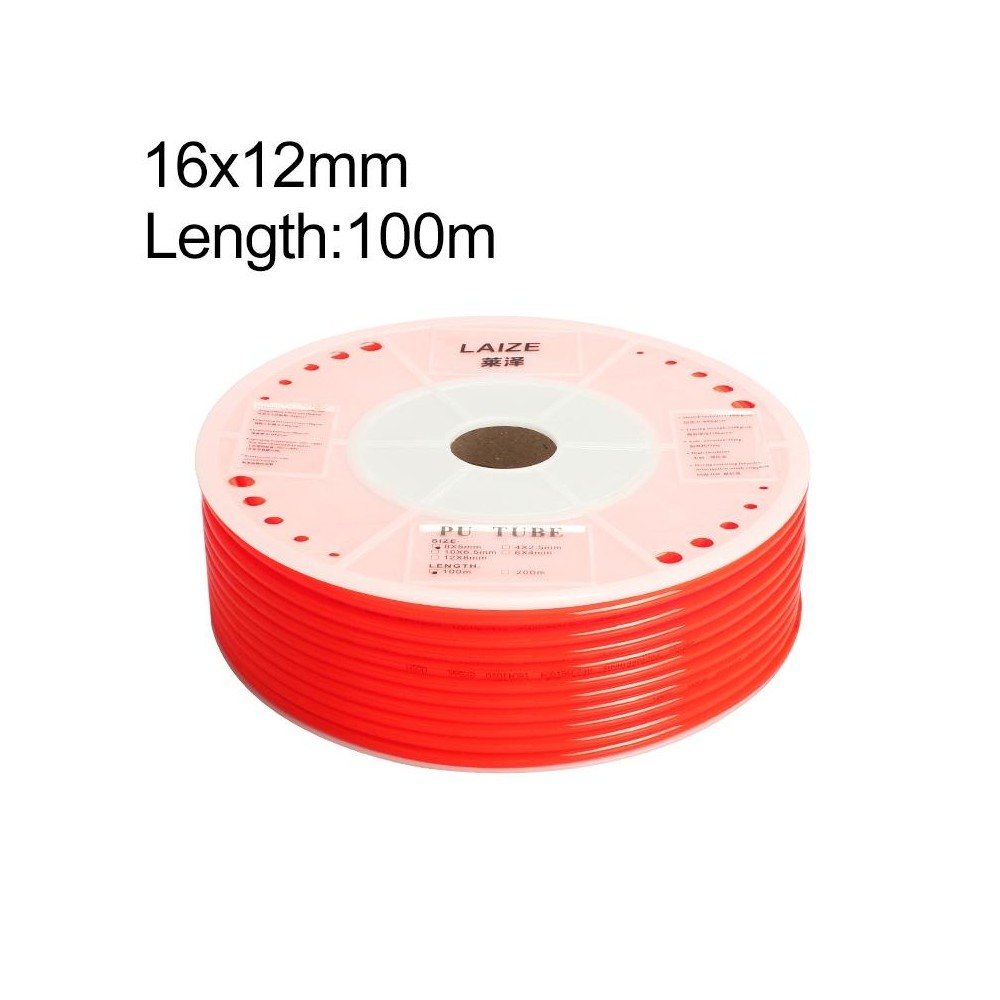 LAIZE Pneumatic Compressor Air Flexible PU Tube, Specification:16x12mm, 100m(Red)