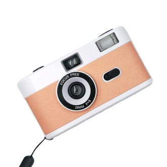 R2-FILM Retro Manual Reusable Film Camera for Children without Film(White+Pink Orange)