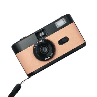 R2-FILM Retro Manual Reusable Film Camera for Children without Film(Black+Orange Pink)