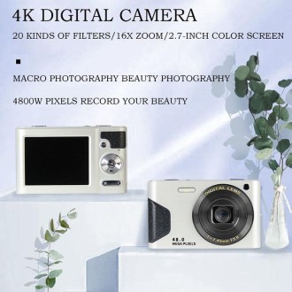 C8 4K  2.7-inch LCD Screen HD Digital Camera Retro Camera,Version: 48W Upgraded Version White