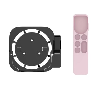 JV06T Set Top Box Bracket + Remote Control Protective Case Set for Apple TV(Black + Pink)