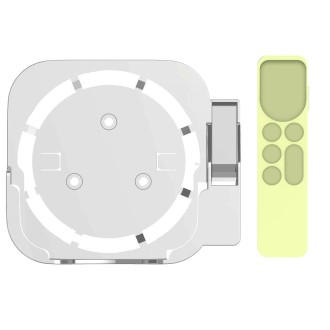 JV06T Set Top Box Bracket + Remote Control Protective Case Set for Apple TV(White + Fluorescent Green)