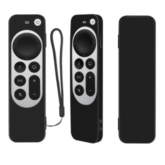 Silicone Protective Case Cover with Rope For Apple TV 4K 4th Siri Remote Controller(Black)