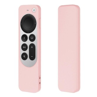 Silicone Protective Case Cover with Rope For Apple TV 4K 4th Siri Remote Controller(Pink)