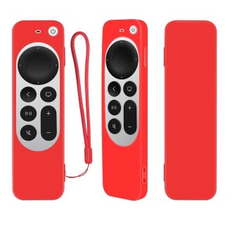 Silicone Protective Case Cover with Rope For Apple TV 4K 4th Siri Remote Controller(Red)