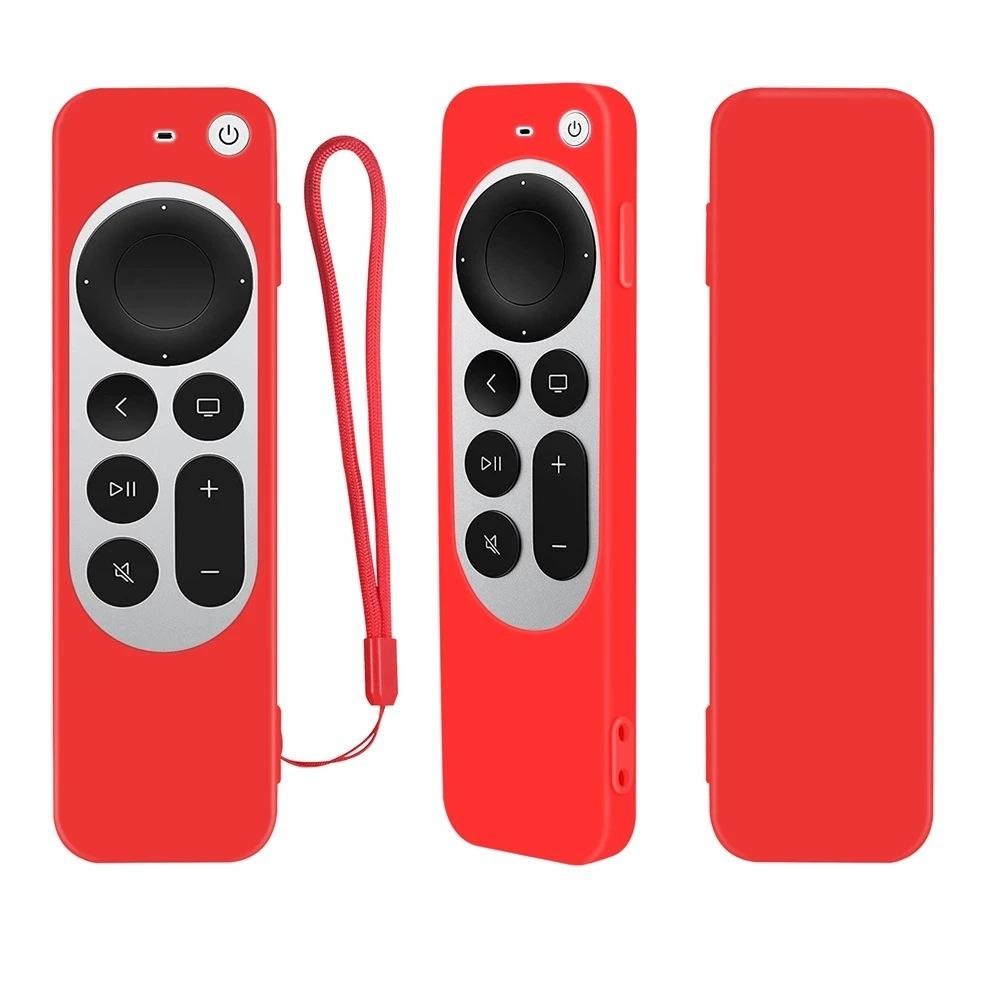 Silicone Protective Case Cover with Rope For Apple TV 4K 4th Siri Remote Controller(Red)