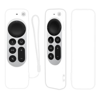 Silicone Protective Case Cover with Rope For Apple TV 4K 4th Siri Remote Controller(White)