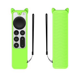 Cat Ears Shape Silicone Protective Case Cover For Apple TV 4K 4th Siri Remote Controller(Luminous Green)