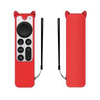 Cat Ears Shape Silicone Protective Case Cover For Apple TV 4K 4th Siri Remote Controller(Red)