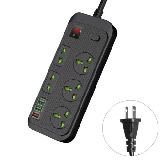 T17 3000W High-power 24-hour Smart Timing Socket QC3.0 USB Fast Charging Power Strip Socket , Cable Length: 2m, US Plug(Black)