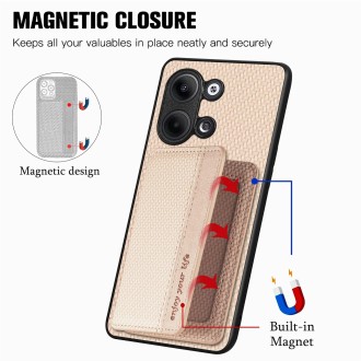 For OPPO Reno9 Carbon Fiber Magnetic Card Bag Phone Case(Khaki)